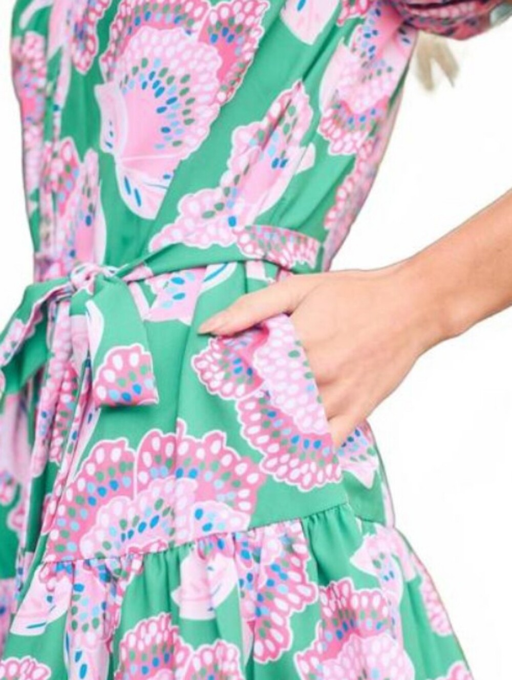 Mary Square Addison Bubble Sleeve Dress Lattice Trim - Picture 5 of 11